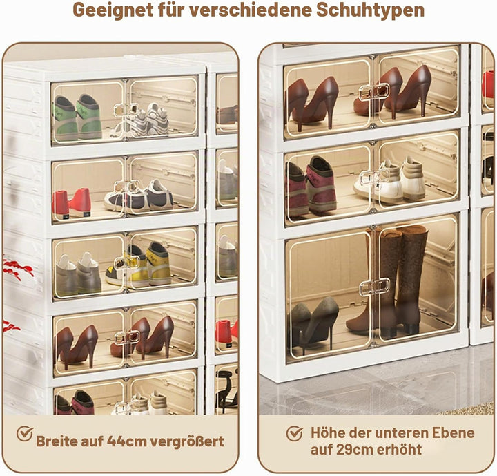 Faltbares Schuhregal 9 Ebenen 18 Paare, Transparente Schuhaufbewahrungsbox, Grosser Faltbar und Stap
