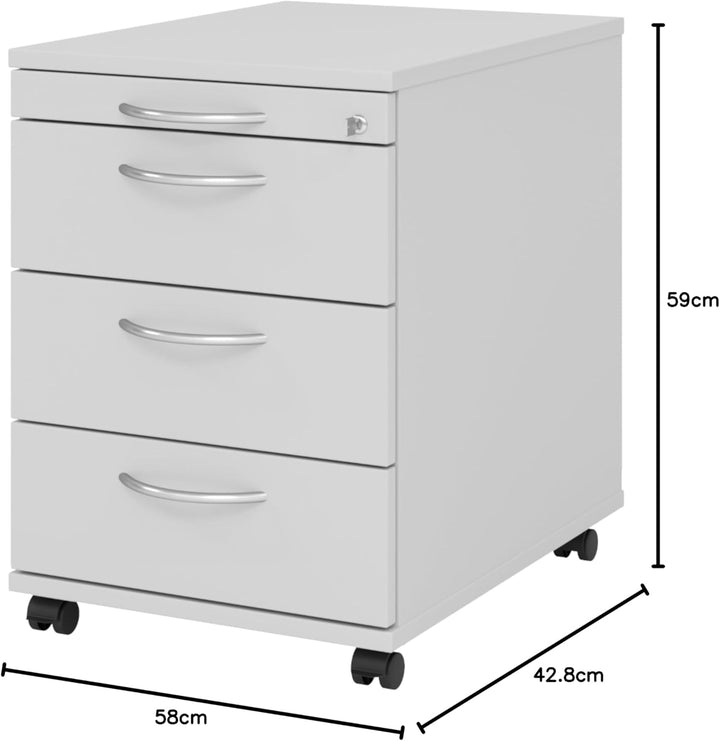 bümö Rollcontainer mit Schubladen, Container abschliessbar aus Holz in grau - Rollwagen für's Büro a