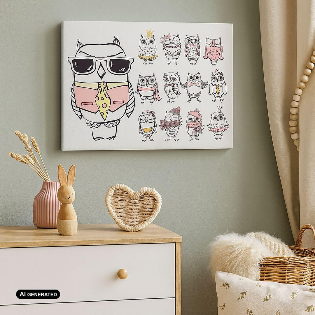 Bilder auf Leinwand 100x70cm Leinwandbild Eule Spass Junge fröhlich Gross Wanddeko Bild Schlafzimmer