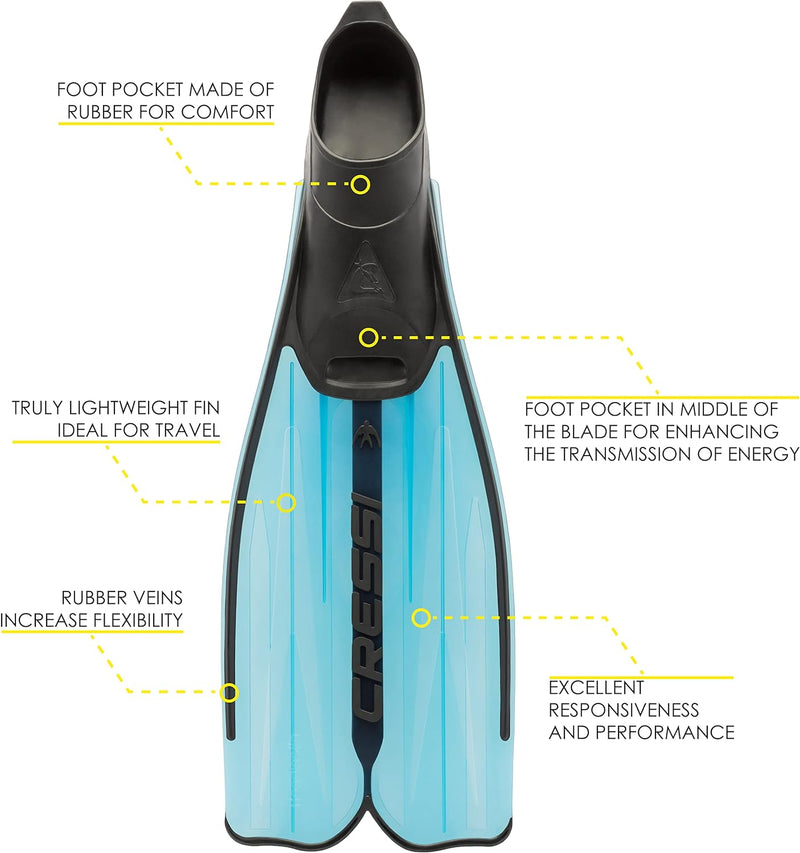 Cressi Rondinella Fins - Leichte und leistungsstarke Flossen zum Tauchen, Freitauchen und Schnorchel