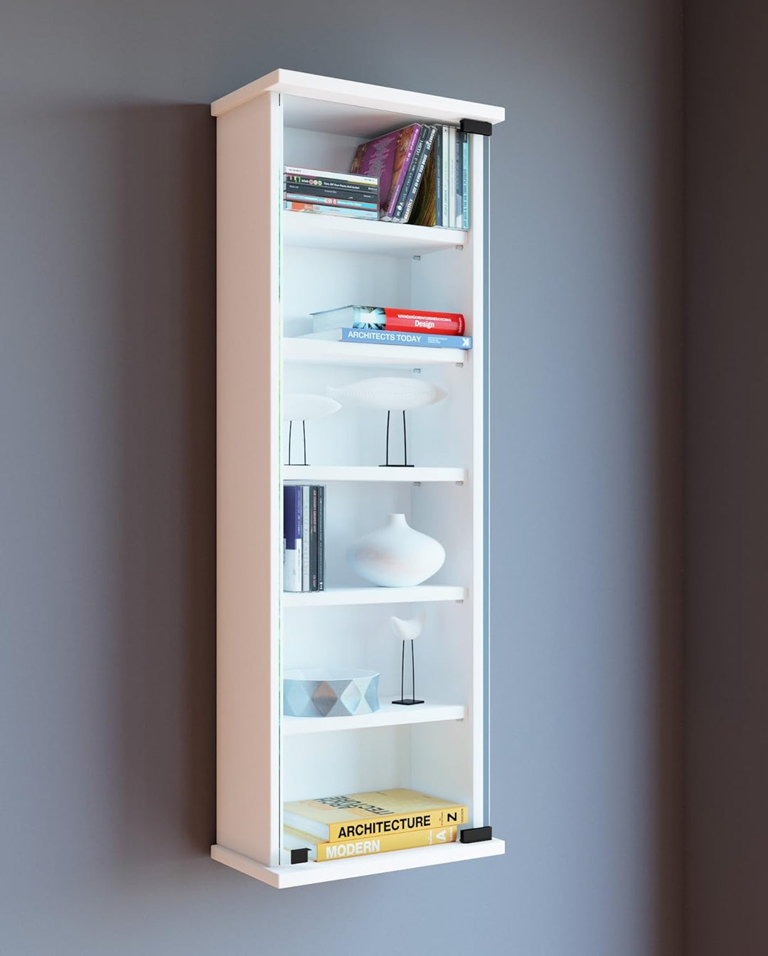 VCM Wandregal Hängeregal Wandschrank Hängeschrank Wandvitrine Glastür Wandschrank Weiss 18x31x92 cm