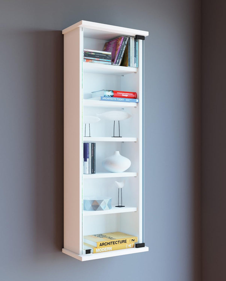 VCM Wandregal Hängeregal Wandschrank Hängeschrank Wandvitrine Glastür Wandschrank Weiss 18x31x92 cm