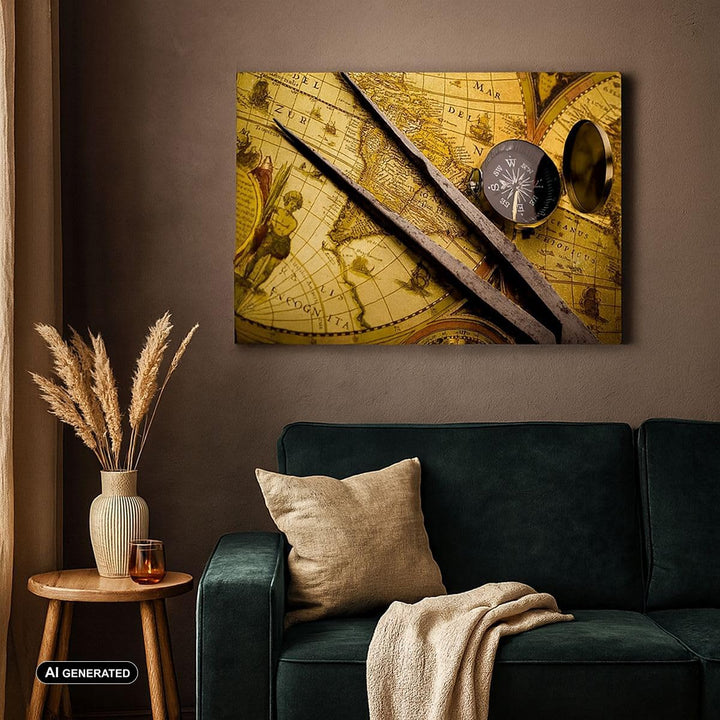 Bilder auf Leinwand 100x70cm Leinwandbild Kompass Abenteuer Reisen Gross Wanddeko Bild Schlafzimmer
