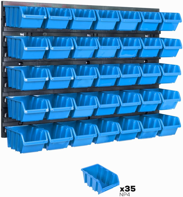 Lagersystem Wandregal 576 x 390 mm | 35 stck. Box | Stapelboxen Schüttenregal Sichtlagerkästen | Ext