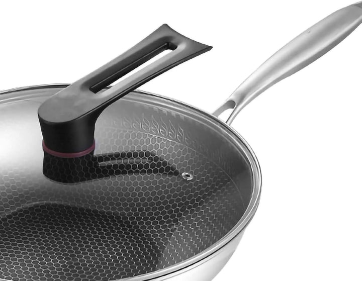 Wok, Wok-Pfanne mit Geschnitzter Mikrogravur, 3-lagiger Doppelseitiger Waben-Edelstahl-Wok für die K