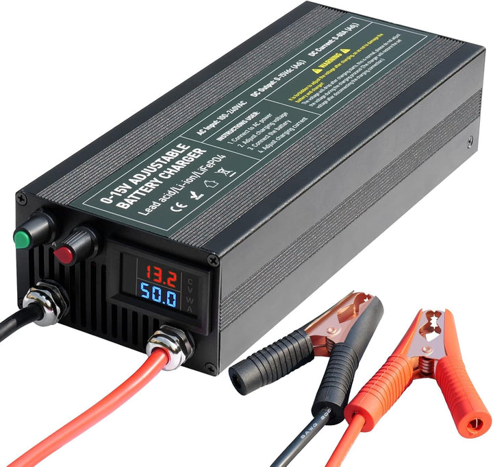 14,6V 60A LiFePO4 Ladegerät, Batterieladegerät 0-15V/0-60A einstellbare, Schnelles Aufladen 12V Akku