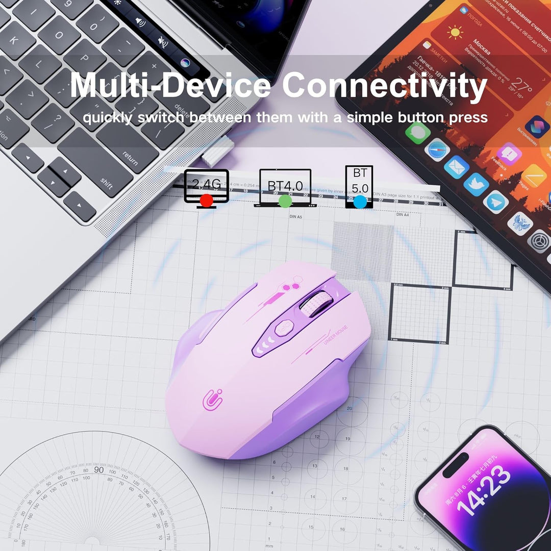 Uineer Bluetooth Maus, [aktualisiert] Maus kabellos Tri-Modus (BT 5.0/4.0+2,4 GHz), sichtbare Batter