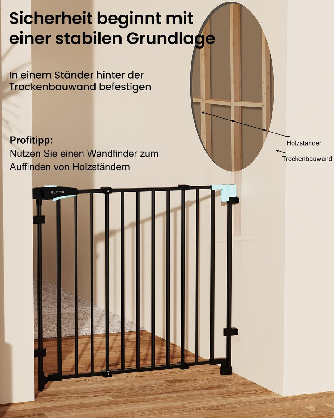 YEAUPE PRO Treppenschutzgitter Zum Bohren, für Breiten 75-110 cm | Türschutzgitter, Kinderschutzgitt