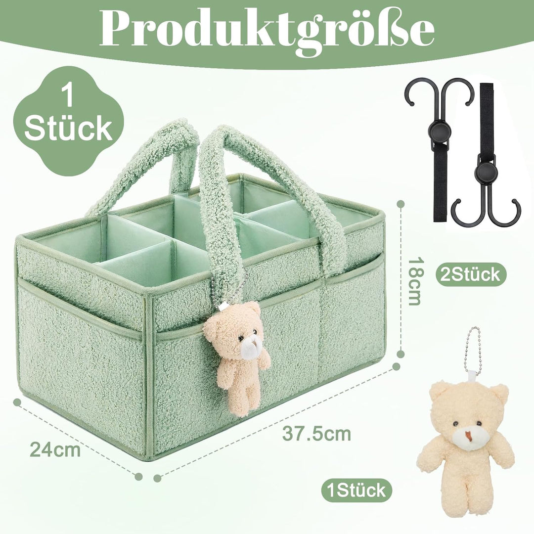 Wickeltasche für Babys, Mommy Bag aus Plüsch, Hellgrün Baby Organizer mit Abnehmbaren Fächern, Wicke
