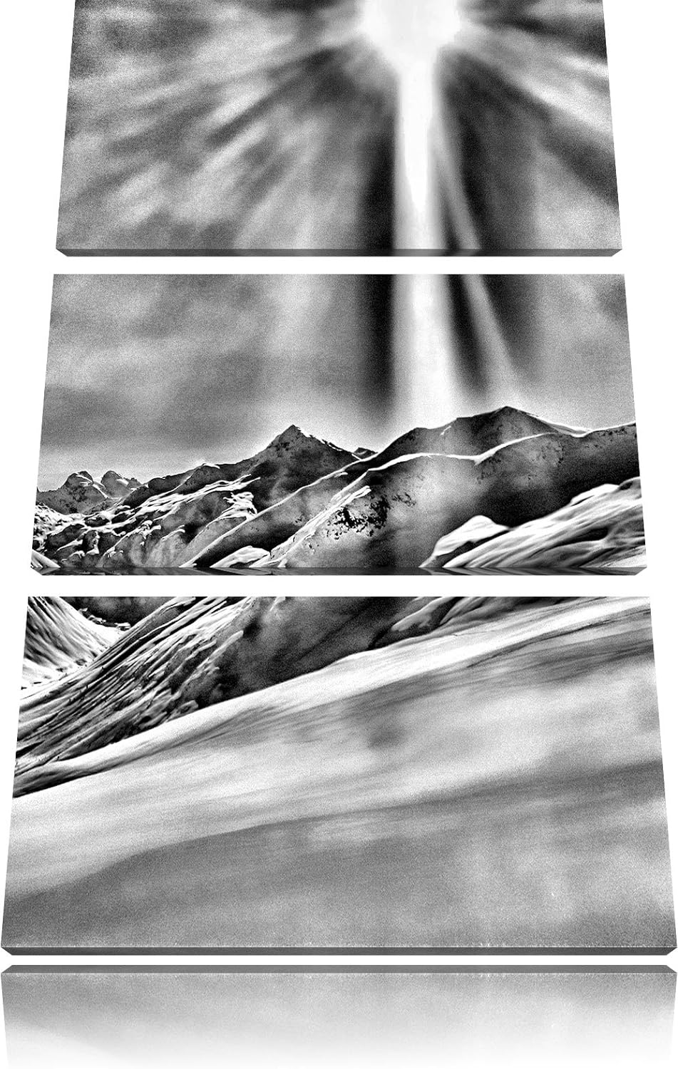 Pixxprint Monocrome, Schnee Berge 3-Teiler Leinwandbild 120x80 Bild auf Leinwand