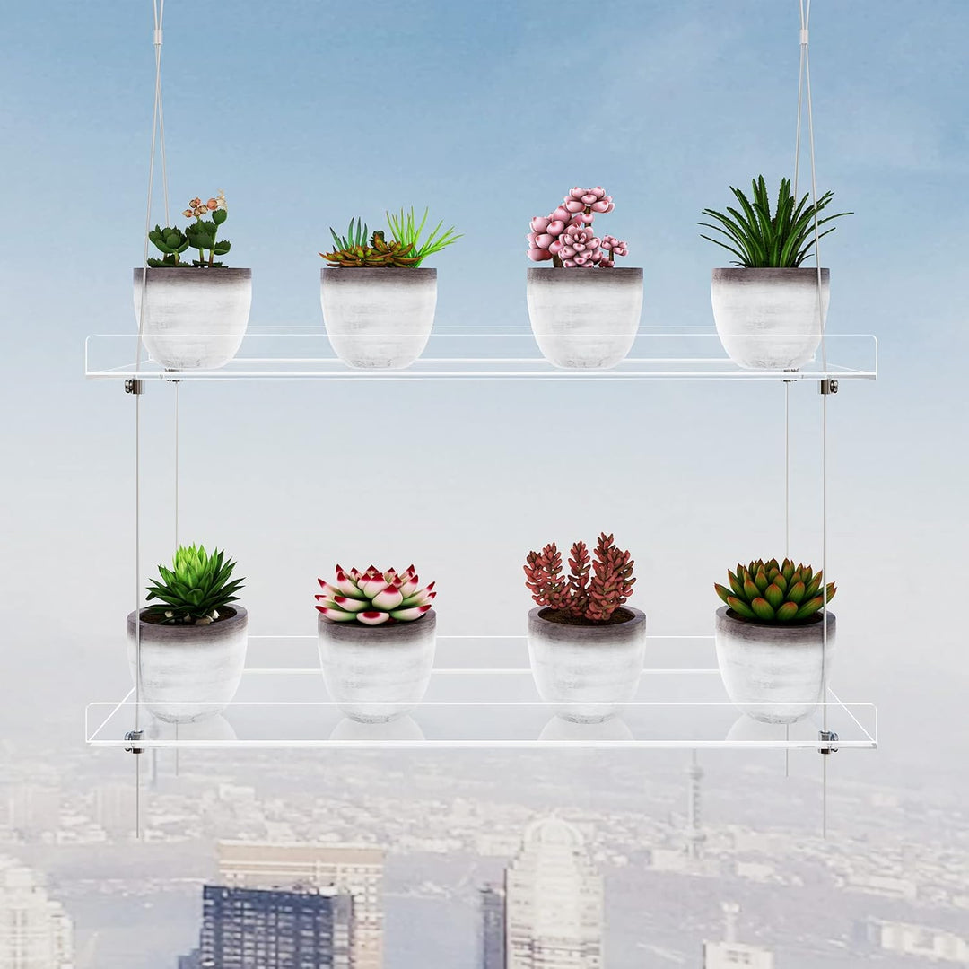 2-stöckiges transparentes Hängeregal, 40,6 cm, für Innenfenster, Pflanzenständer, Blumentopf-Organiz