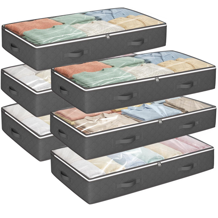Budding Joy 6 Stück 90L Unterbettkommode, Aufbewahrungsbox mit Deckel Faltbare Unterbett Aufbewahrun