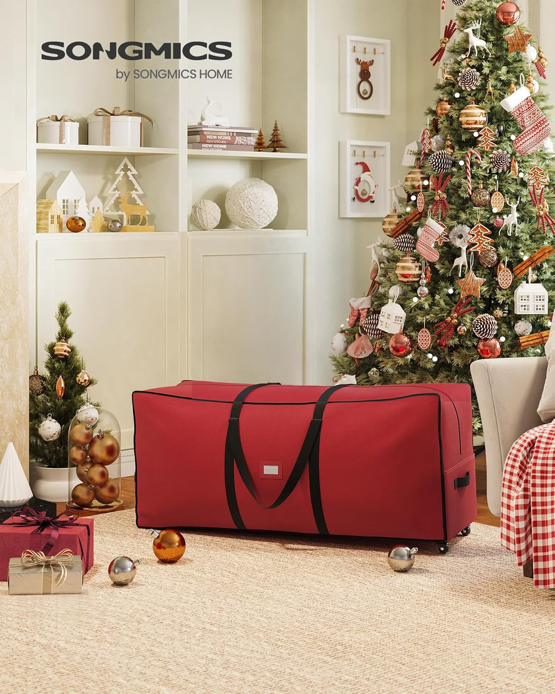 SONGMICS Aufbewahrungstasche für Weihnachtsbaum, Tragetasche auf Rollen, für Bäume bis zu 229 cm, fü