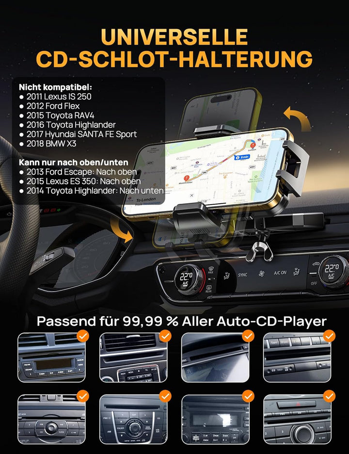2026 Neueste Handyhalterung Auto CD Schlitz, Verstellbare Militärschutz 360° Drehbar Navi Telefonhal