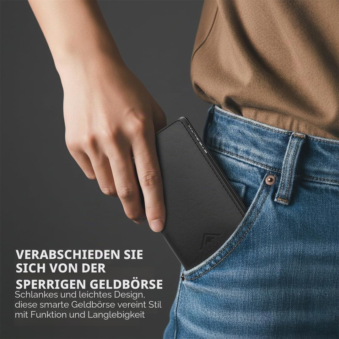 Stealth Wallet – Minimalistische Schlanke Leichte Pop-Up Kartenhalter – Kontaktlos Geschützte Sicher
