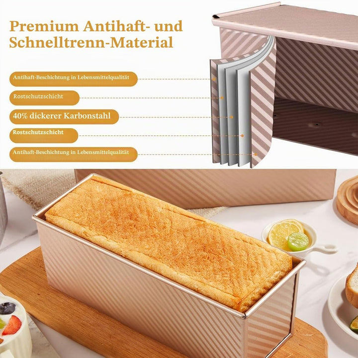Axim Grosse Kastenform mit Deckel, Antihaft-Toastkasten, Kastenform mit Schiebeabdeckung, Pullman-Br