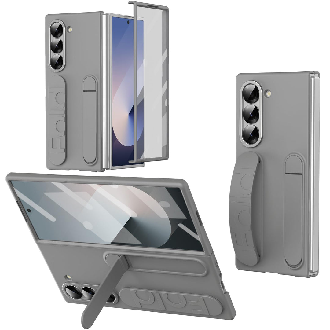 NINKI für Samsung Galaxy Z Fold 6: Schutzhülle mit Ständer, Displayschutzfolie, Kameraschutz, Grau F