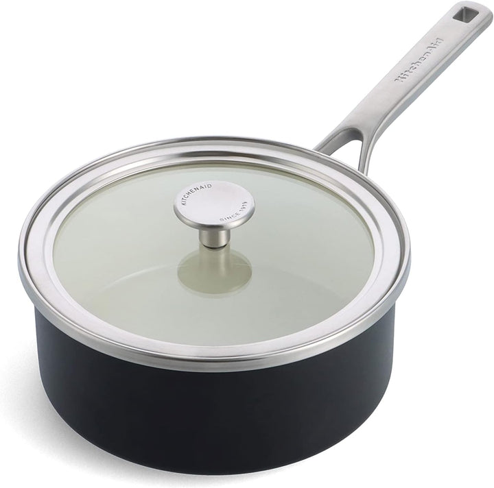 KitchenAid Steel Core Enamel Stielkasserolle mit Deckel (20cm/2,4l), deutsche Emaille, Induktionsgee