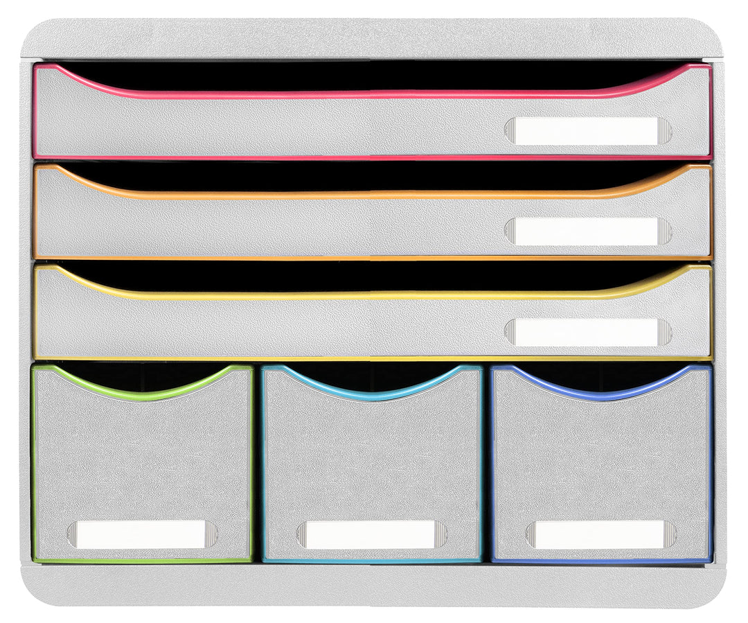 Exacompta 306913D Ablagebox Harlekin Querformat mit 6 Schubladen für DIN A+ Dokumente. Belastbare Sc
