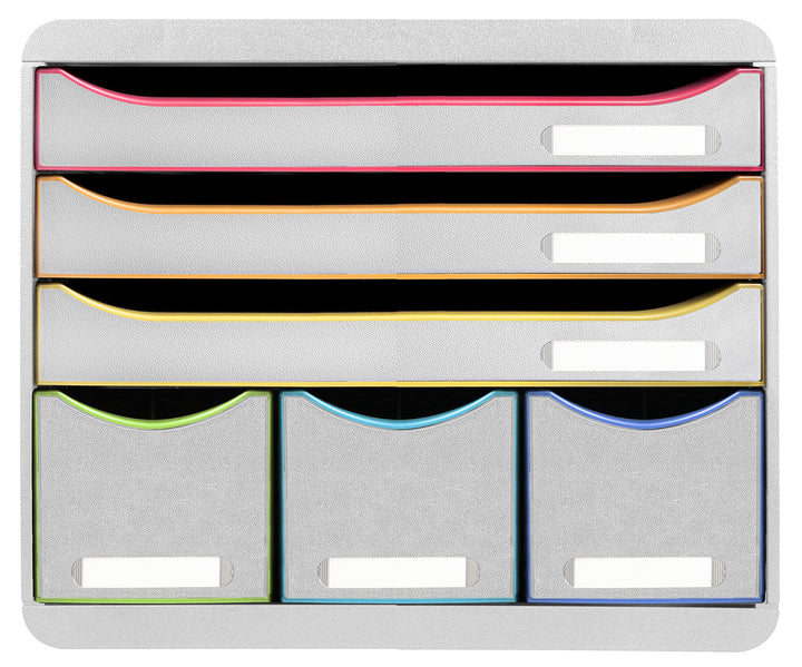 Exacompta 306913D Ablagebox Harlekin Querformat mit 6 Schubladen für DIN A+ Dokumente. Belastbare Sc