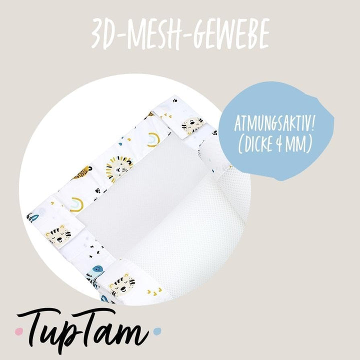 TupTam Bettumrandung Babybett 3D Mesh Nestchen – Gitterstäbe Schutz Netz 2er, Farbe: Tierköpfe Safar