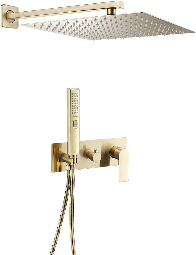 VALAZ Unterputz Duscharmatur Gold Gebürstet PVD-Schutz | Duschsystem mit Regendusche Regeneffekt | 2