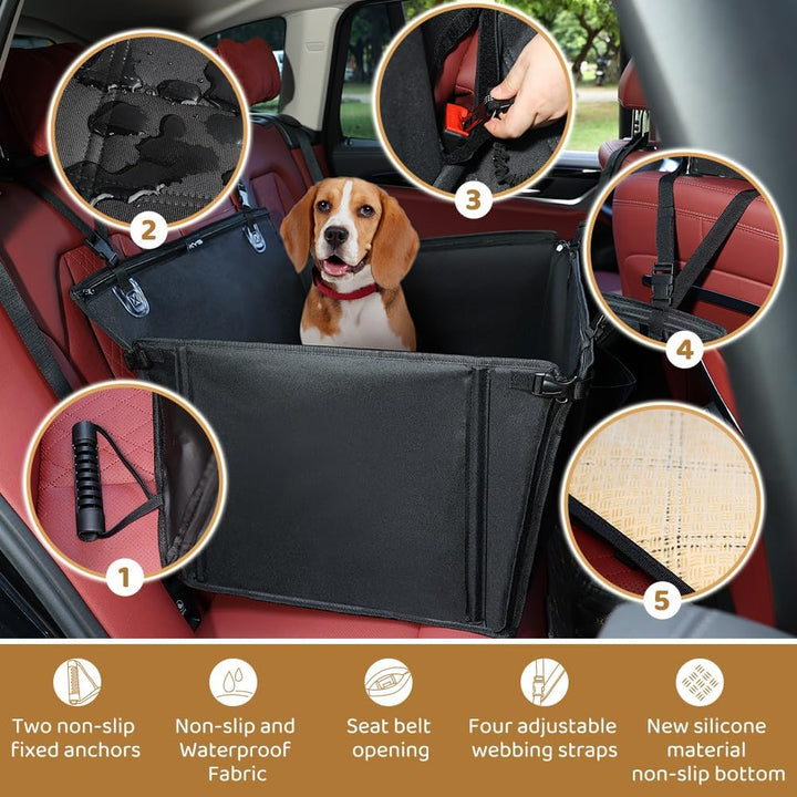 KYG Hunde Autositz Extra Stabiler Wasserdichter Rutschfester Haustierautositz Kratzfester mit 4 Befe
