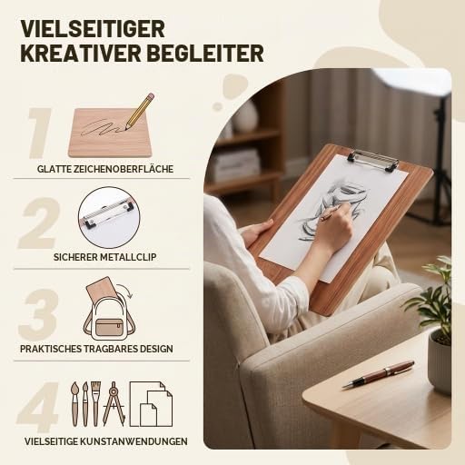 Zeichenbrett, Künstler-Skizzenbrett 8K-Holz Skizzenbrett wasserdicht Reise-Malbrett Studenten Zeiche