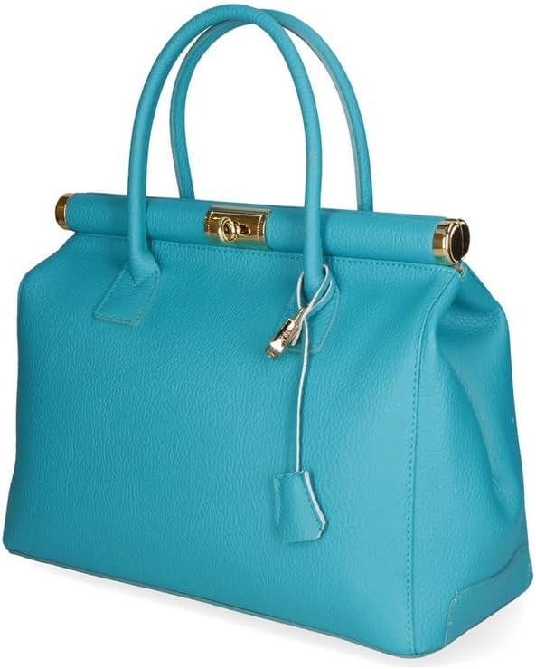 Gave Lux Damen Handtasche Echtleder Dollaro Doppelfach Abnehmbarer Schultergurt Made in Italy Turquo