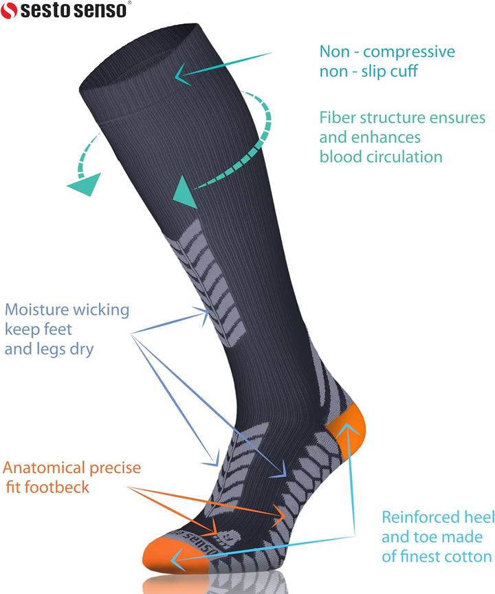 sesto senso 3 Paar Kompressionsstrümpfe Sport Damen Herren Bunt Hohe Sportsocken Laufsocken 35-38 3e