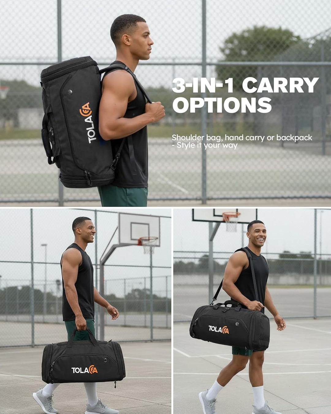 Tolaccea Sporttasche 56–70L für Herren & Damen– Erweiterbare Reisetasche mit Schuhfach & Nassfach, a