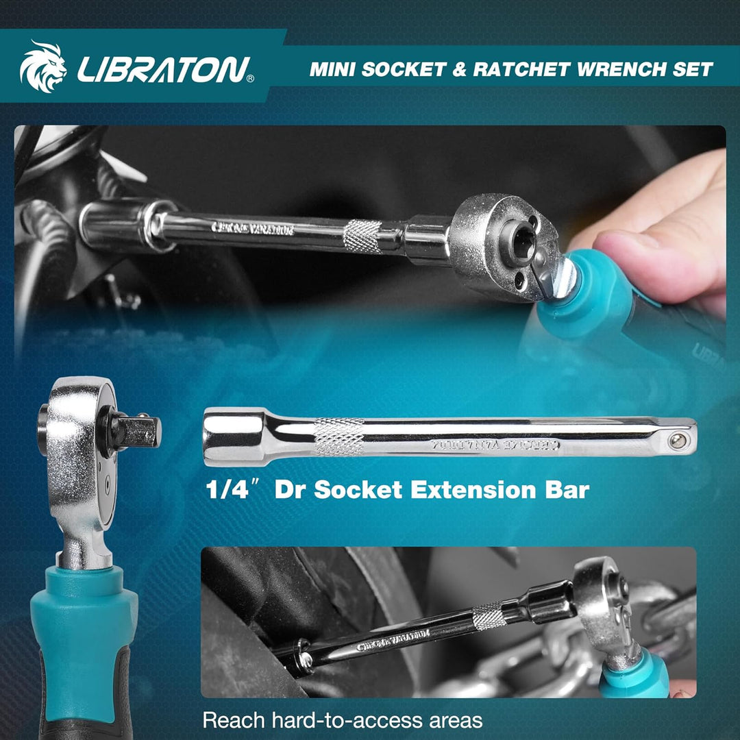 LIBRATON 37-tlg. 1/4 Zoll Ratschenkasten Mini Steckschlüsselsatz mit Bits, 4-13mm Stecknuss, Magnet-