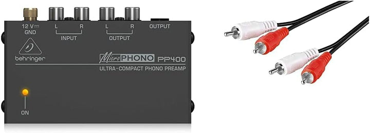 Behringer PP400 Mikrofon Plattenspieler Vorverstärker, Schwarz & Goobay 50028 2X Cinch Stecker auf 2