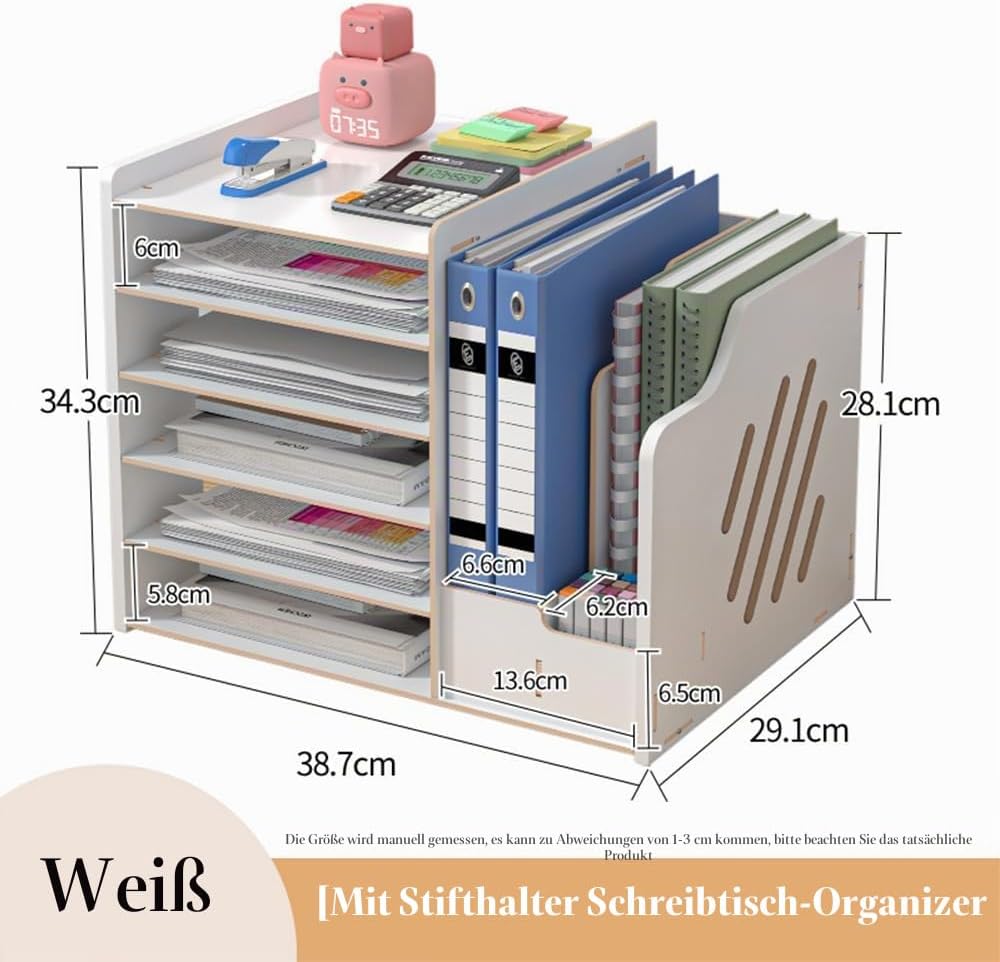 Hggzeg Schreibtisch-Organizer aus Holz,grosse Kapazität,Schreibtisch-Organizer,Aktenregal,A4-Papier-