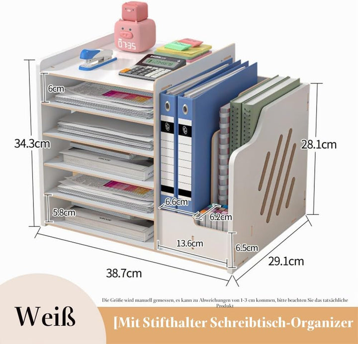 Hggzeg Schreibtisch-Organizer aus Holz,grosse Kapazität,Schreibtisch-Organizer,Aktenregal,A4-Papier-