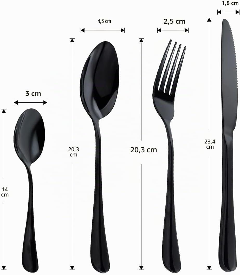 OBR KING Besteck Schwarz 16-teilig Besteckset aus 18/0 Edelstahl, Bestecksets einschliesslich Messer