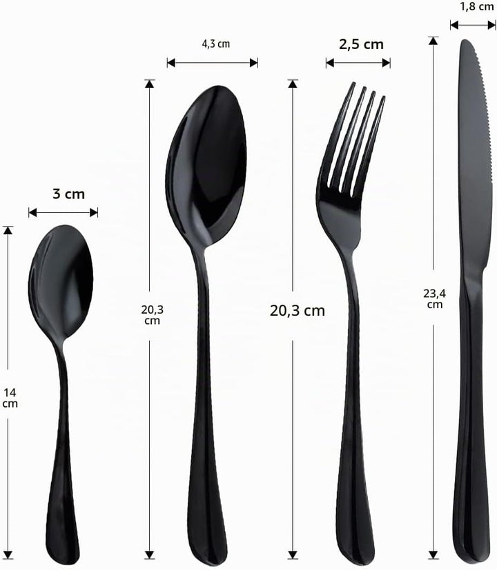 OBR KING Besteck Schwarz 16-teilig Besteckset aus 18/0 Edelstahl, Bestecksets einschliesslich Messer