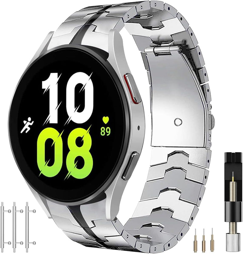 Miimall Kompatibel mit Samsung Galaxy Watch 6/5/4 Armband 40mm 44mm, Edelstahl Strap Doppelte Faltsc