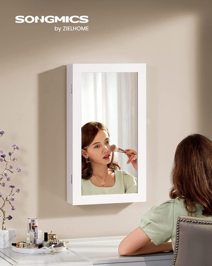 SONGMICS Schmuckschrank, Spiegelschrank, Hängeschrank, abschliessbarer Wandschrank, platzsparender S