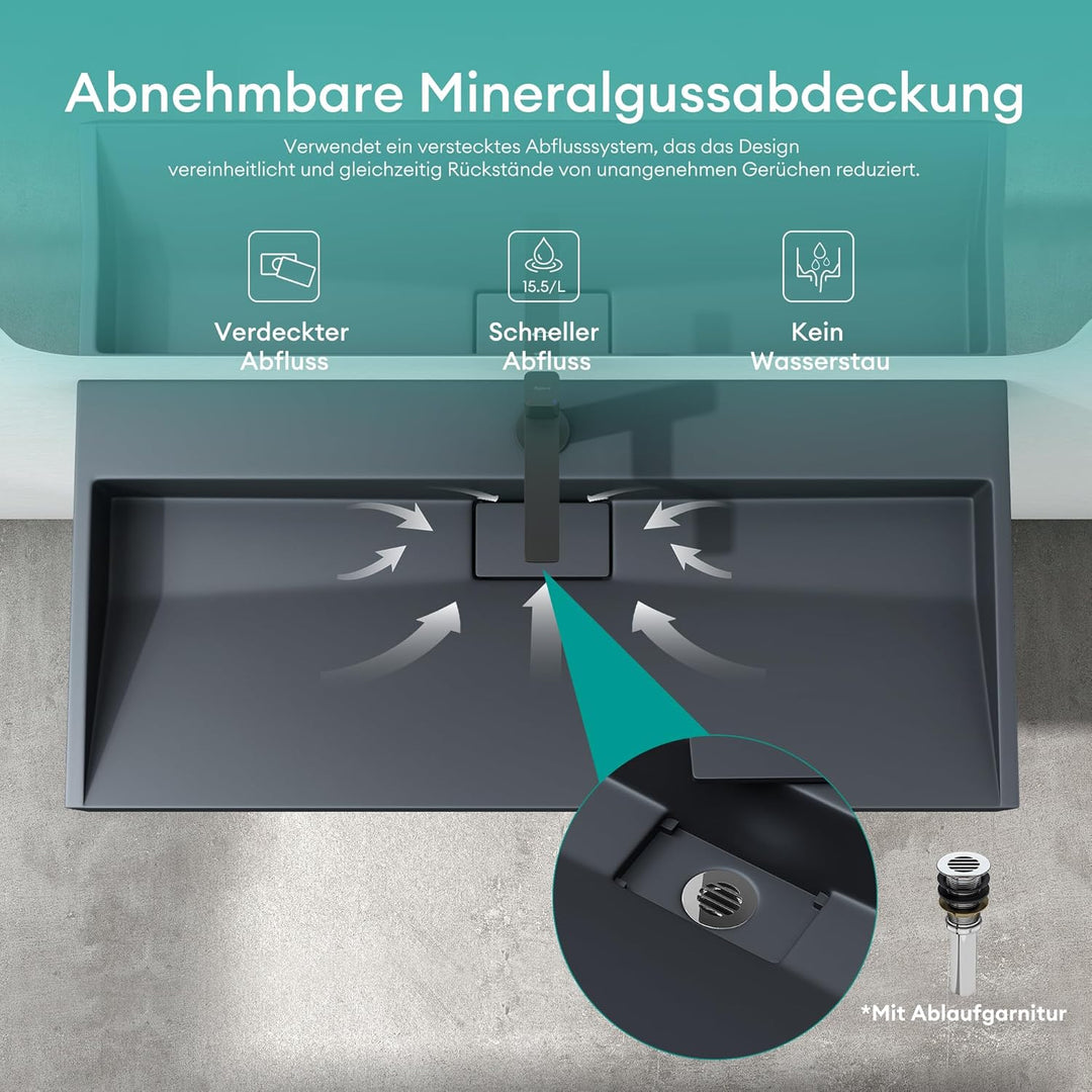 Mai & Mai Waschbecken Matt Anthrazit Aufsatzwaschbecken Hängewaschtisch inkl. Ablaufgarnitur Mineral
