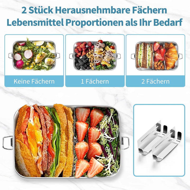 Homikit Edelstahl Brotdose mit 2 Fächern, 850ml Bento Box mit Tasche für Kinder und Erwachsene, Ausl