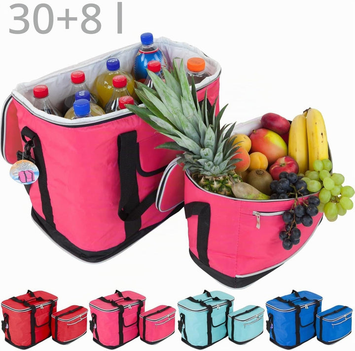 30L + 8L Set Kühltaschen Ibiza, Grosse + Kleine Faltbare Tasche Thermo isoliert für Lunch, Picknik,