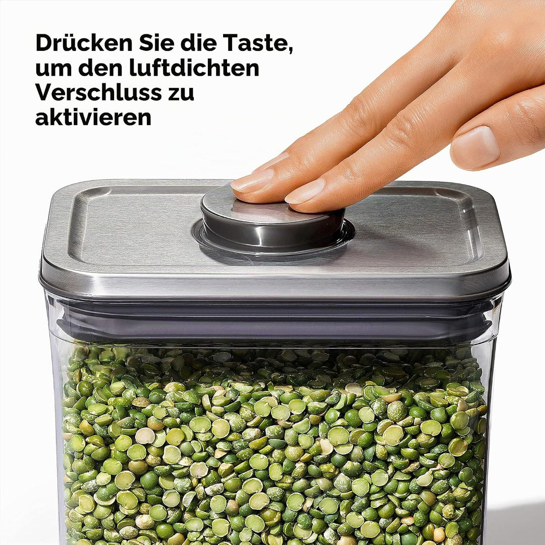 OXO SteeL POP-Behälter mittel (2,6 l) – rechteckige, stapelbare Vorratsdose mit Deckel für eine luft