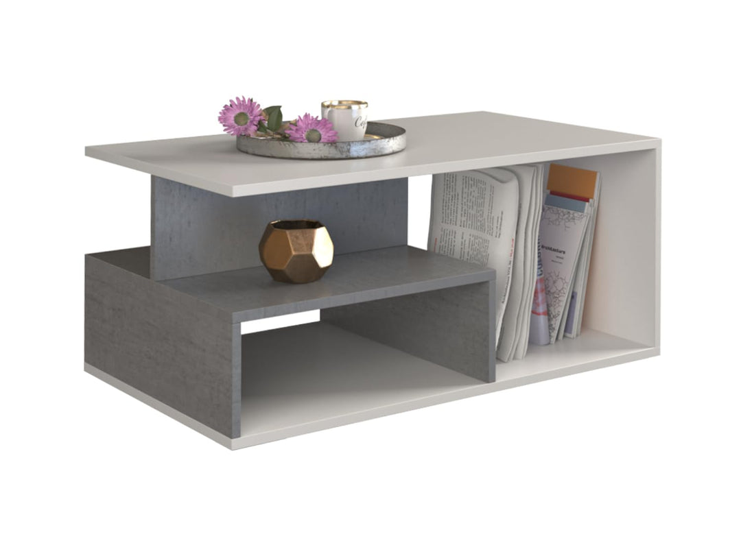 VBChome Kaffeetisch 90 x 51 x 43 cm Weiss - Beton Couchtisch Wohnzimmertisch Teetisch Beistelltisch