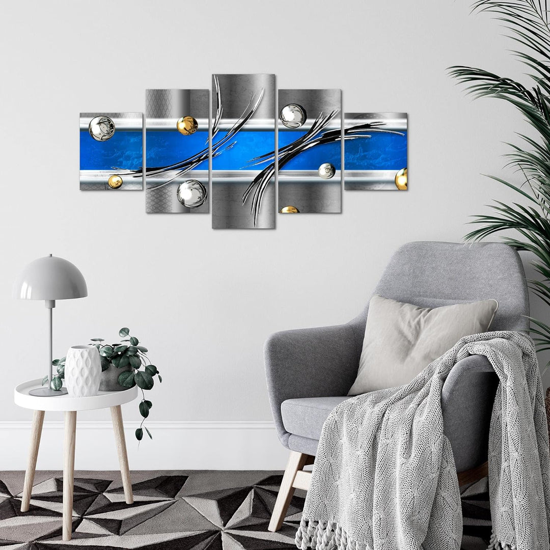 Runa Art Wandbilder Abstrakt 5 Teilig Bild auf Vlies Leinwand Deko Wohnzimmer Schlafzimmer Blau Grau