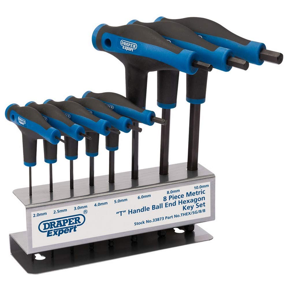 Draper Expert 33873 Expert T-Griff, Sechskant- und Kugelkopfschlüssel-Set mit weichem Griff, 8-teili