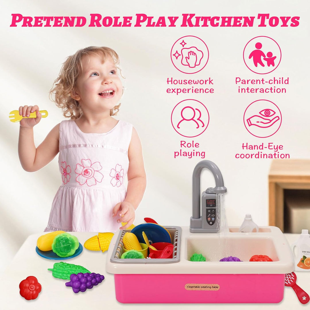 Küchenspüle Spielzeug Set mit Wasserkreislauf, Spielspüle Kinder mit Fliessendem Wasser, Matschküche