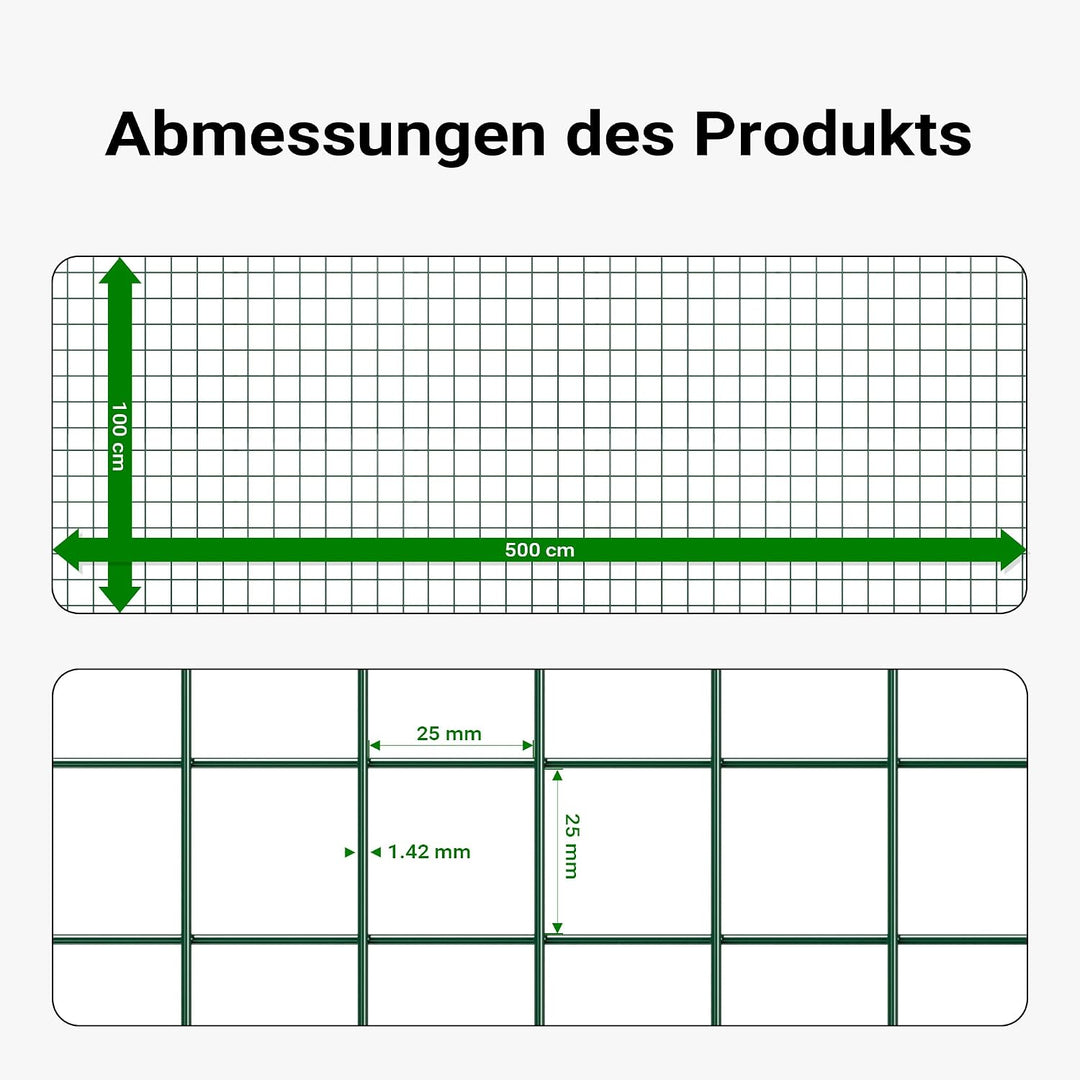 Wiltec Maschendrahtzaun Schwarz 1x5 m 100 cm Höhe 1,42 mm Stärke 25x25 mm Maschengrösse, Volierendra
