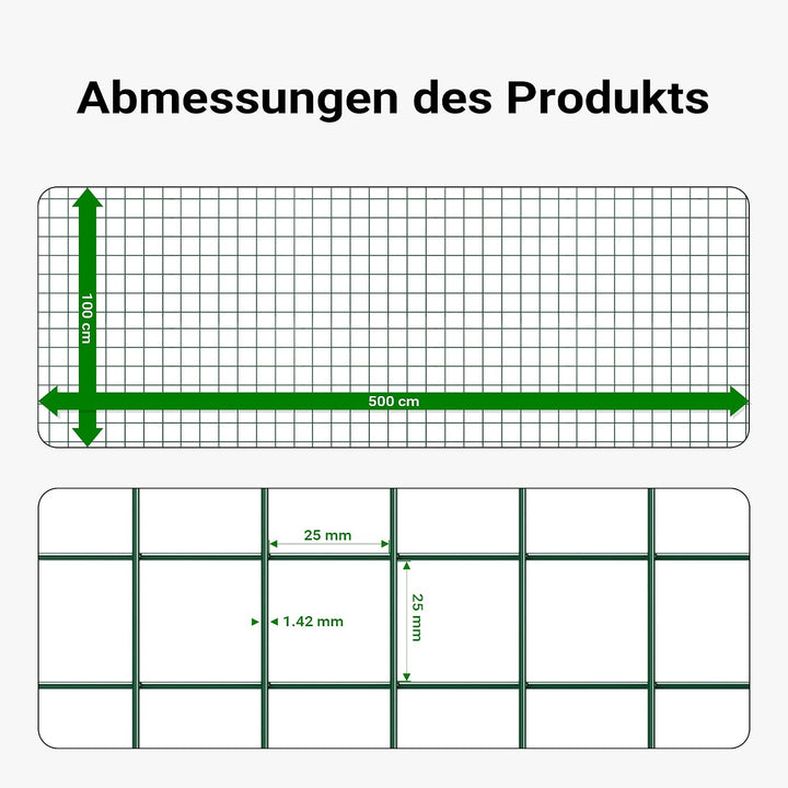 Wiltec Maschendrahtzaun Schwarz 1x5 m 100 cm Höhe 1,42 mm Stärke 25x25 mm Maschengrösse, Volierendra