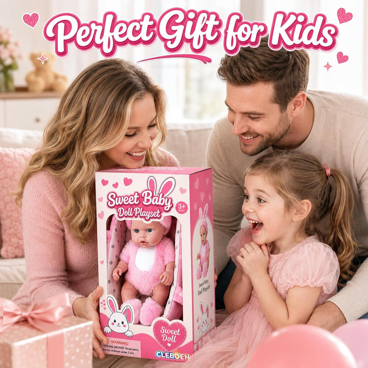 vamei 30 cm Baby Puppe Set mit Puppenzubehör, Geschenk Mädchen ab 3 Jahre